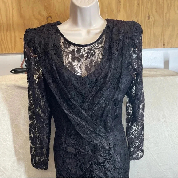 Vintage Jay Jacobs 80s gothic black lace dress whimsigoth cacoon sheath  Medium - Picture 8 of 10